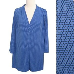 NWOT Worthington Periwinkle Blue & Black Dot 3/4 Sleeve Top- Plus Size‎ 2X